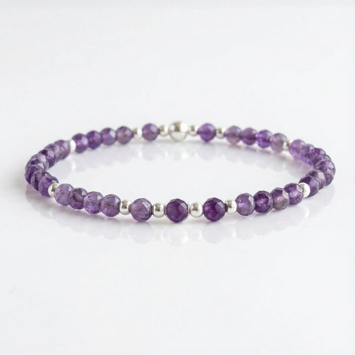 Amethyst February Birthstone Bracelet – Dainty Faceted Beads, Handmade Jewellery