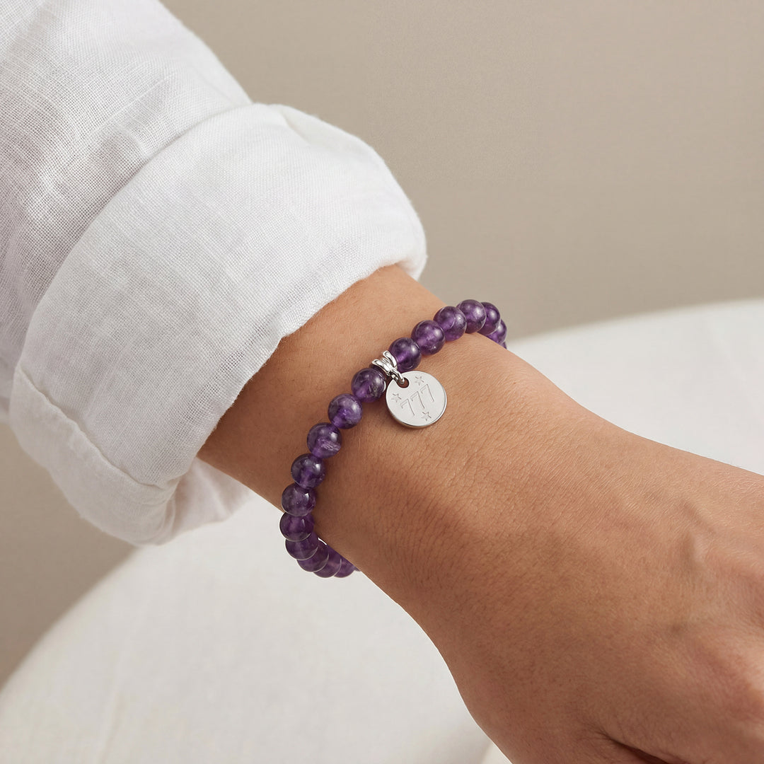 Angel Number 777 Amethyst Bracelet – Sterling Silver Charm