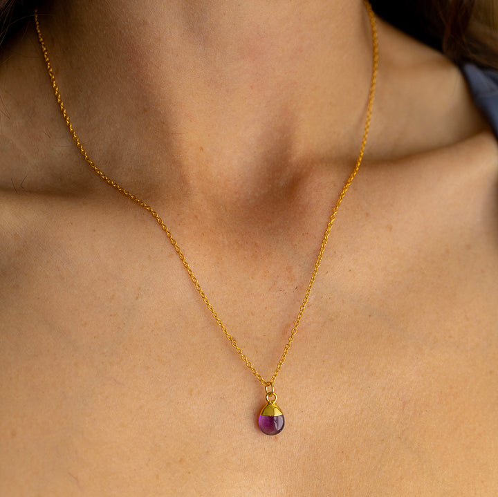 Amethyst Necklace – Tumbled Teardrop Pendant – Gold Dipped Gift for Mama