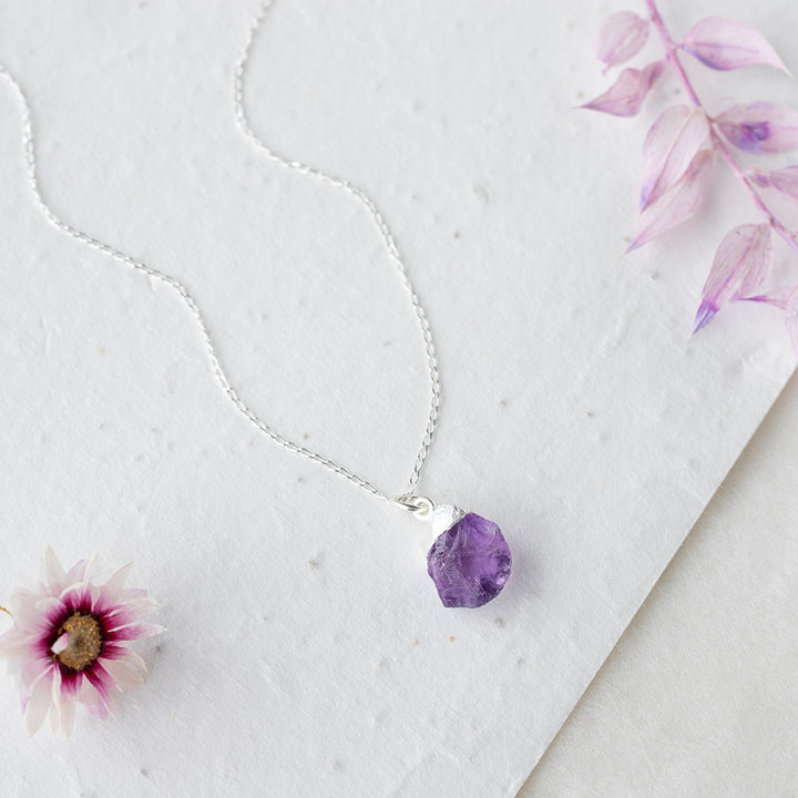 Natural Amethyst Necklace Silver Dipped - Djuna Studios