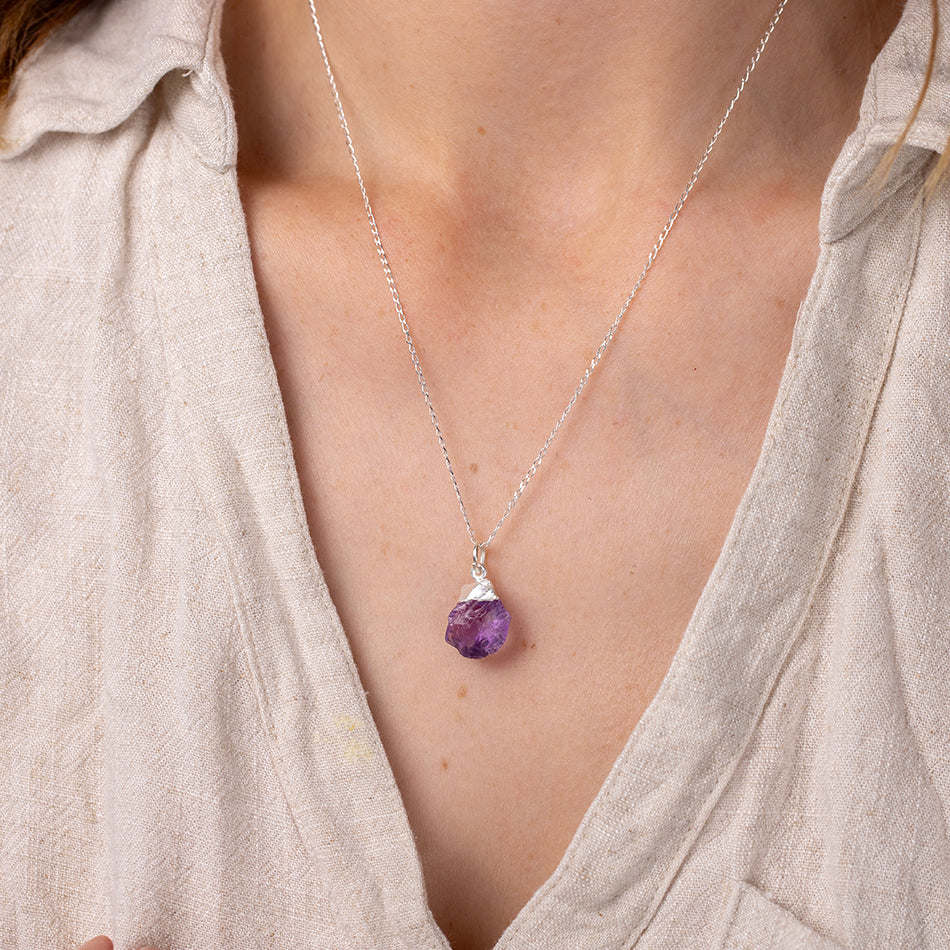 Natural Amethyst Necklace Silver Dipped - Djuna Studios