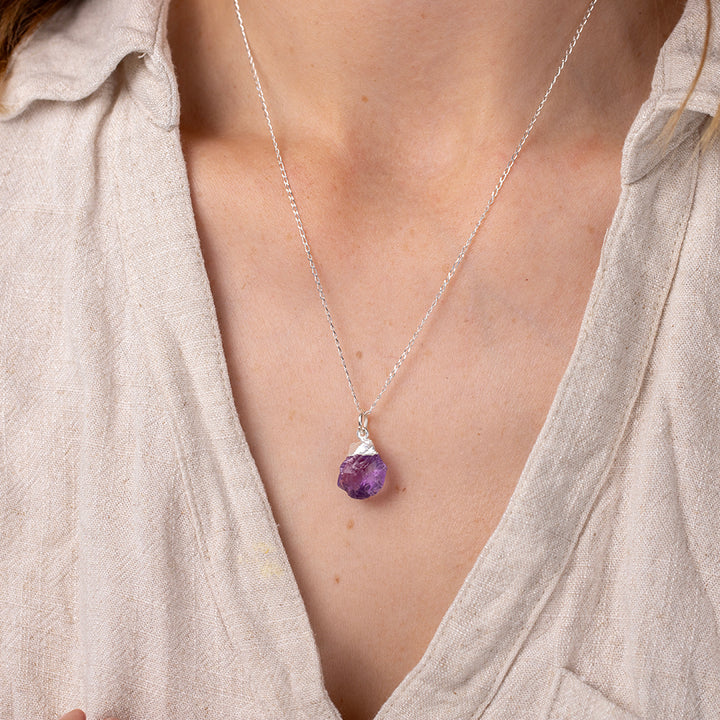 Natural Amethyst Necklace Silver Dipped - Djuna Studios