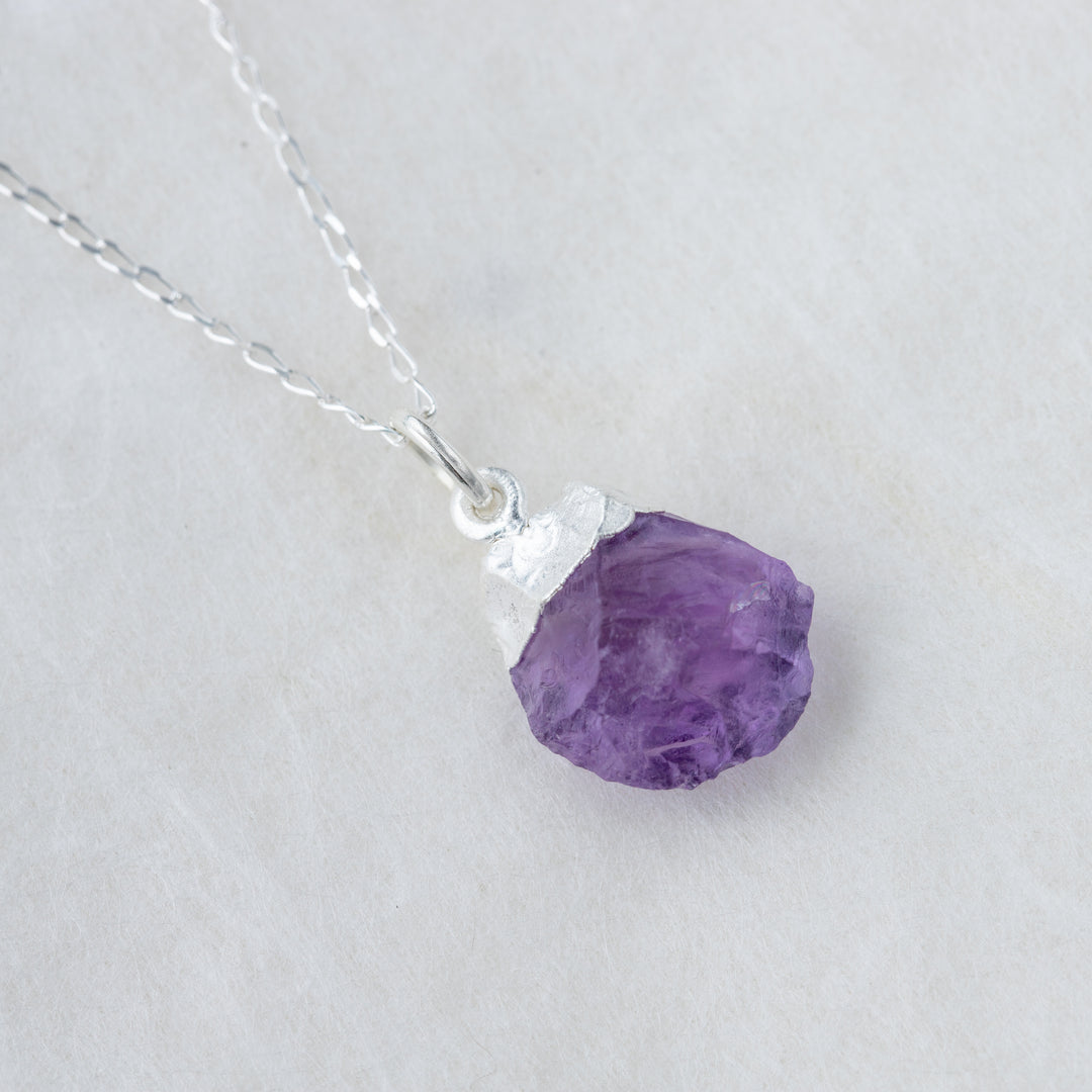 Natural Amethyst Necklace Silver Dipped