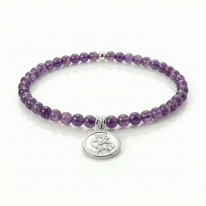Amethyst & Sterling Silver Saint Christopher Bracelet