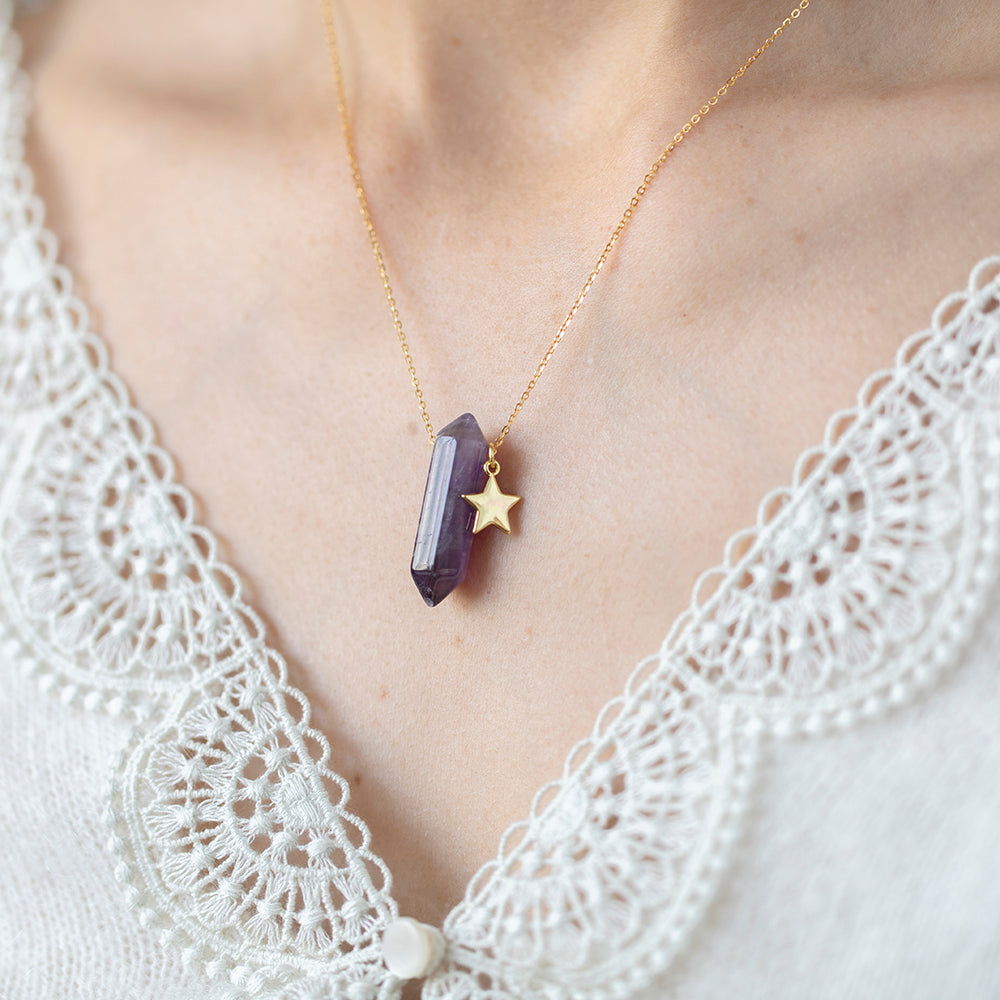 Amethyst Point Pendant Necklace with Star