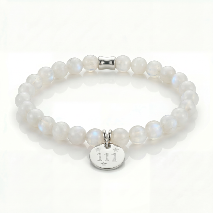 Angel Number 111 Rainbow Moonstone – Sterling Silver Charm