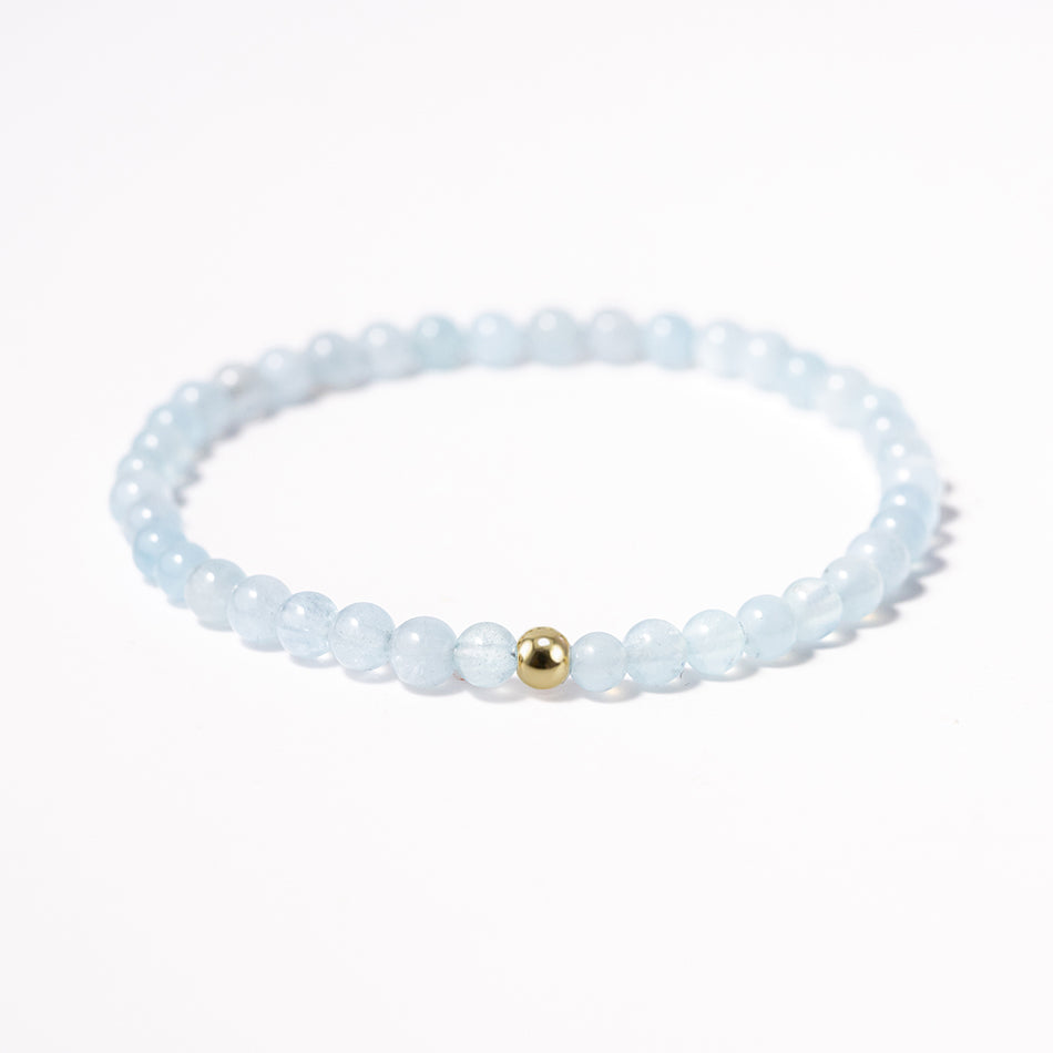 STONE BEAD BRACELET 4 MM W/GOLD BEADS ROSE & AQUAMARINE MIX STONE BEAD BRACELET 4 MM W/GOLD BEADS ROSE & AQUAMARINE MIX