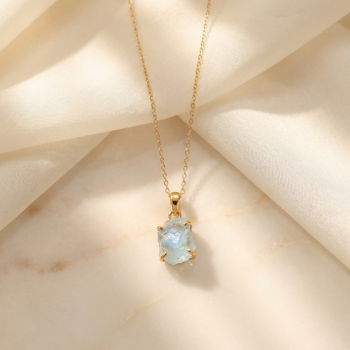 Raw Aquamarine Gold Filled Necklace – 16"
