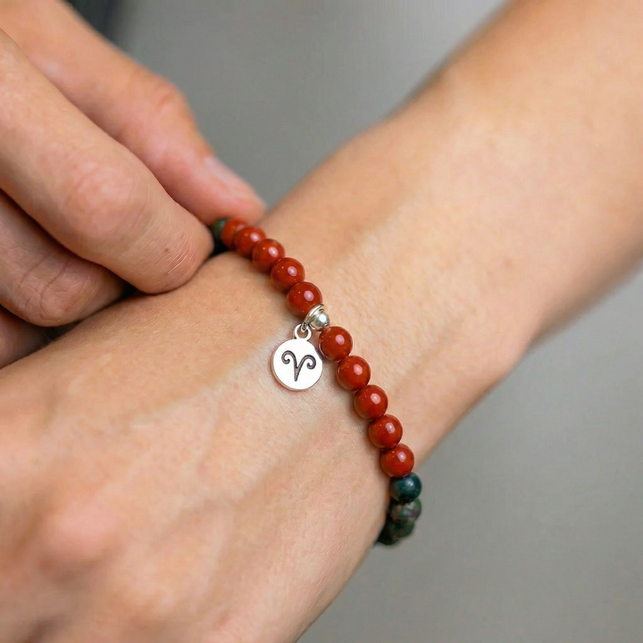 Aries Birthstone Bracelet – Gemstones with Sterling Silver Zodiac Charm