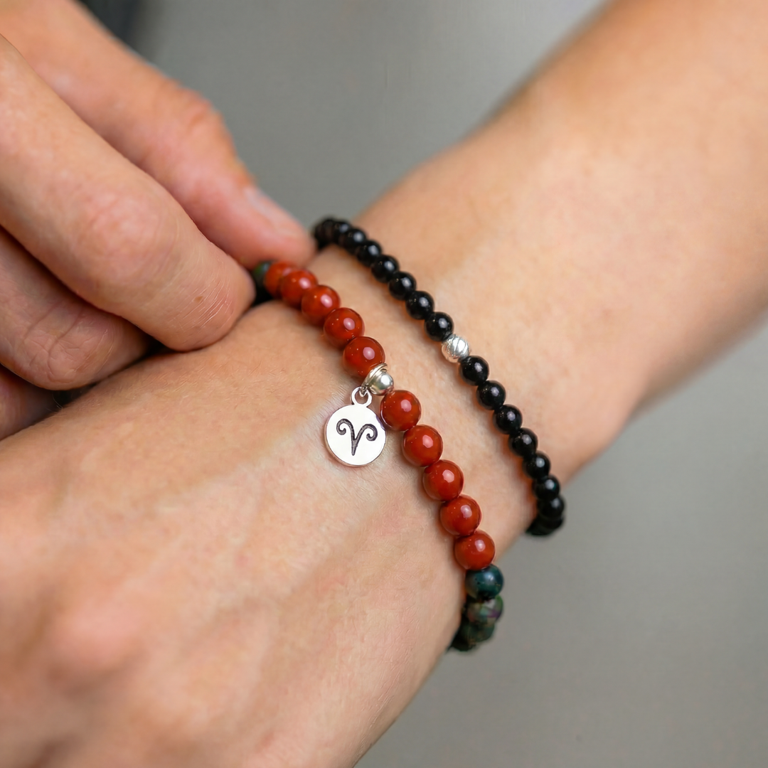 Aries Birthstone Bracelet – Gemstones with Sterling Silver Zodiac Charm