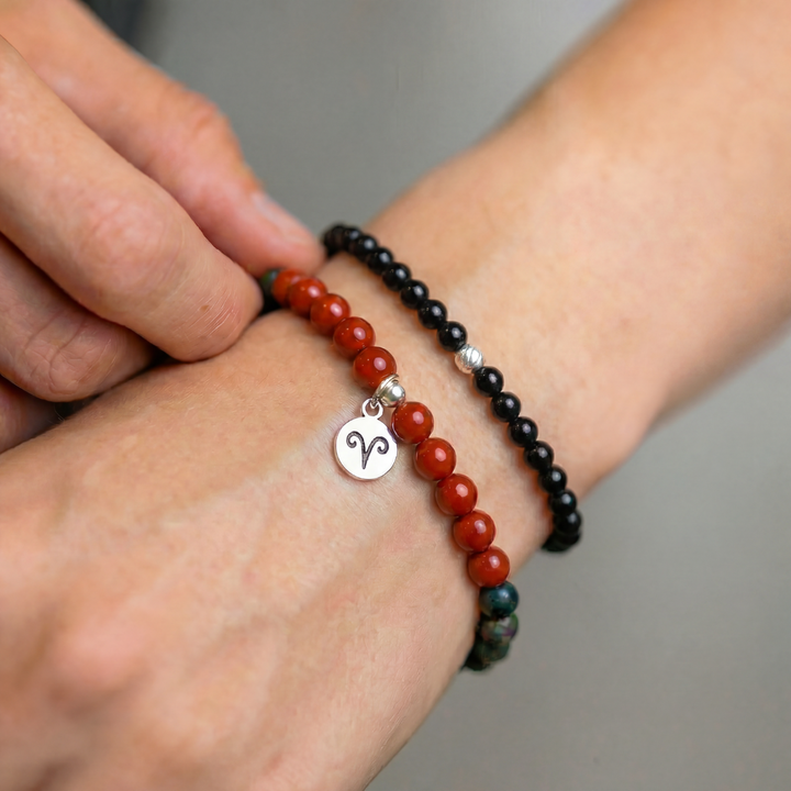 Aries Birthstone Bracelet – Gemstones with Sterling Silver Zodiac Charm