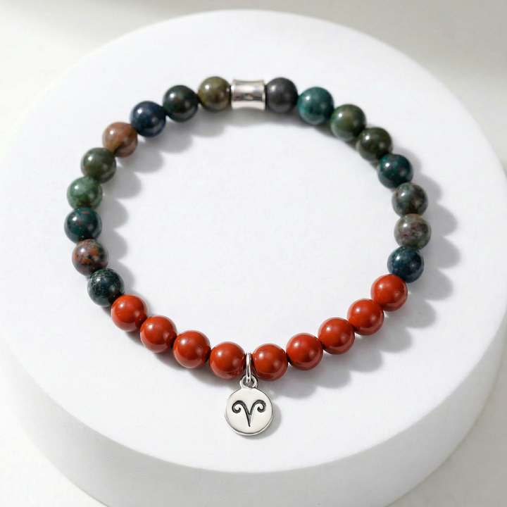 Aries Birthstone Bracelet – Gemstones with Sterling Silver Zodiac Charm