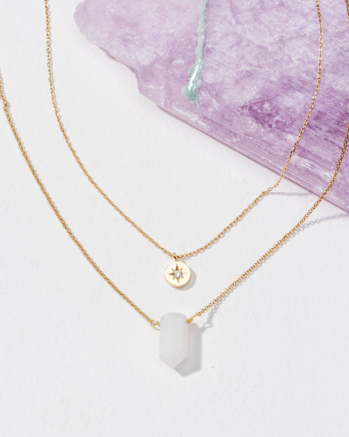 Golden Moonlight Layered Necklace Set with Rainbow Moonstone