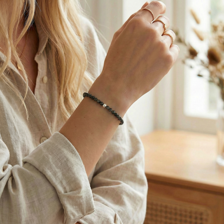 Silver Sheen Obsidian Gemstone Bracelet – 4mm