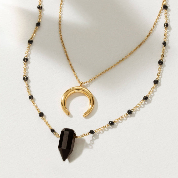 Dark Moon Black Onyx Layered Necklace Set