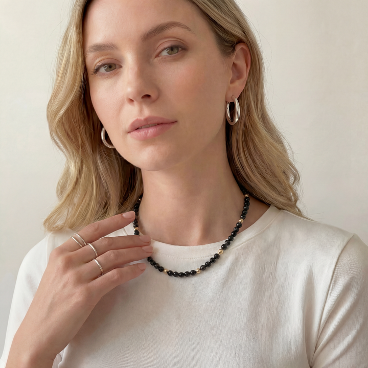 Black Tourmaline Beaded Necklace