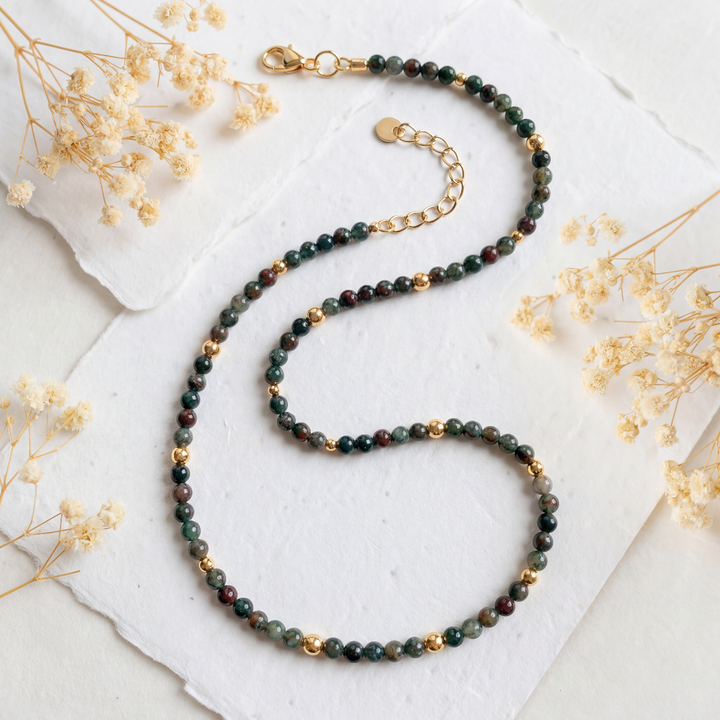 Bloodstone Gemstone Beaded Necklace