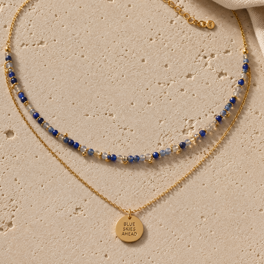 Blue Aventurine Layered Necklace Set - Blue Skies Ahead Necklace