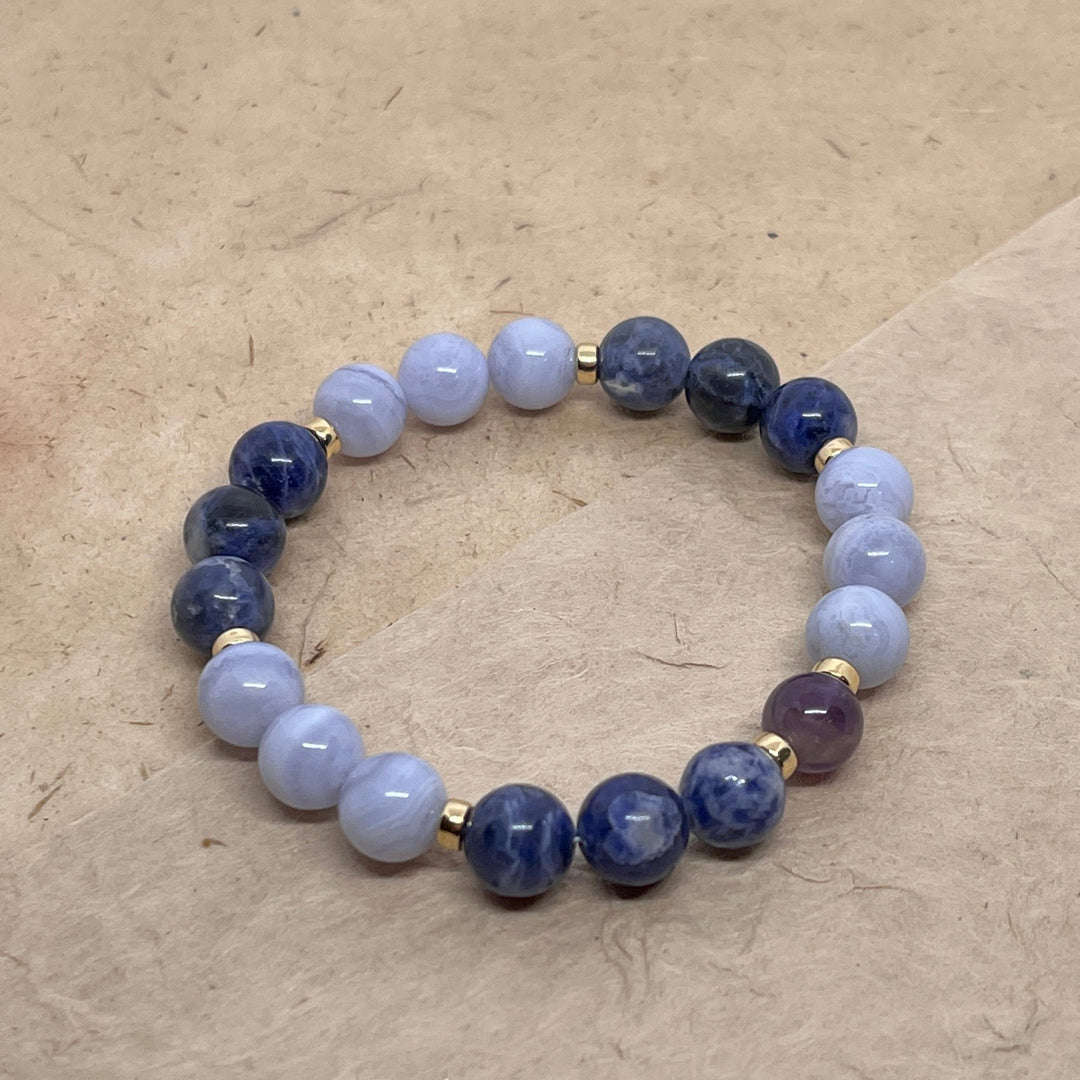 Tranquil Harmony - Sodalite, Blue Lace Agate, and Amethyst Bracelet