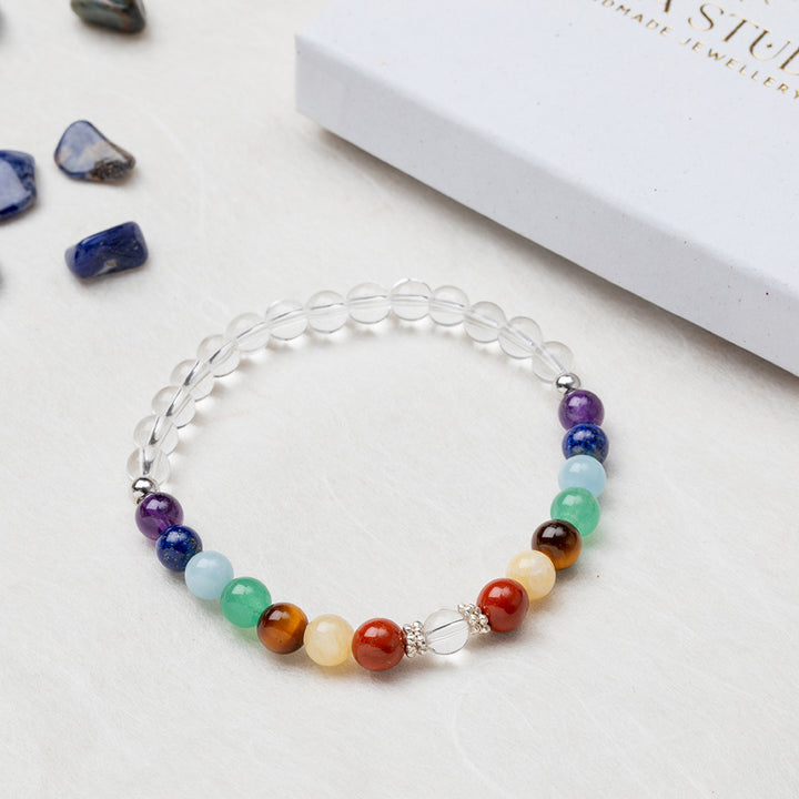 Chakra Bracelet with Clear Quartz - 6mm - Djuna Studios