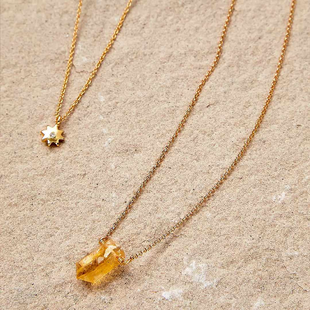 Golden Glow Sun Layered Necklace Set with Citrine