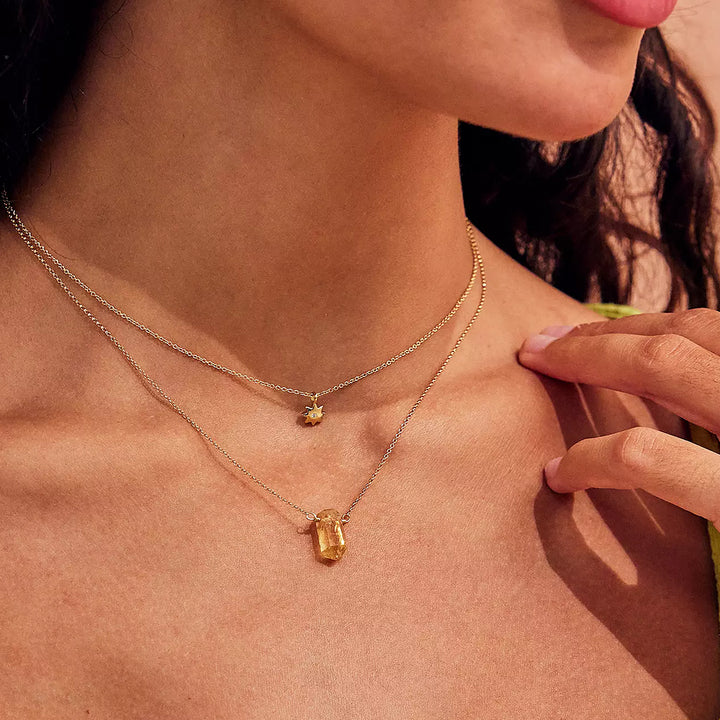 Golden Glow Sun Layered Necklace Set with Citrine