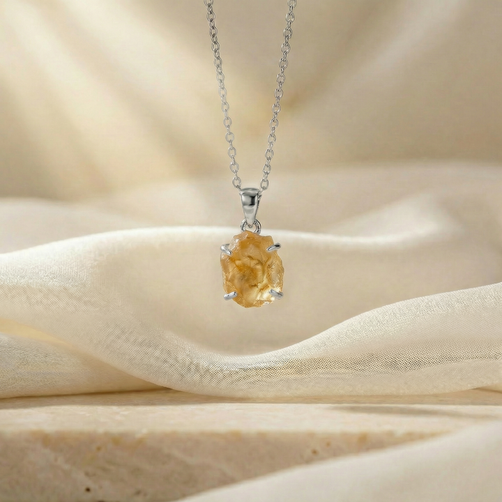 Raw Citrine Sterling Silver Necklace – 16"