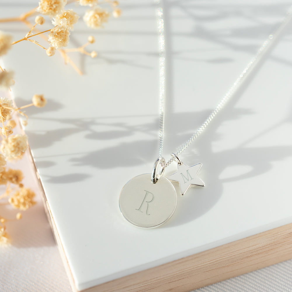 Personalised Disc Initial & Star Initial Necklace - Djuna Studios