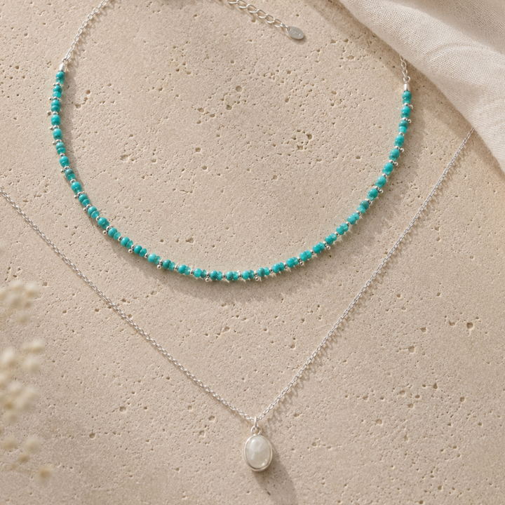 Turquoise & Moonstone Layered Necklace Set