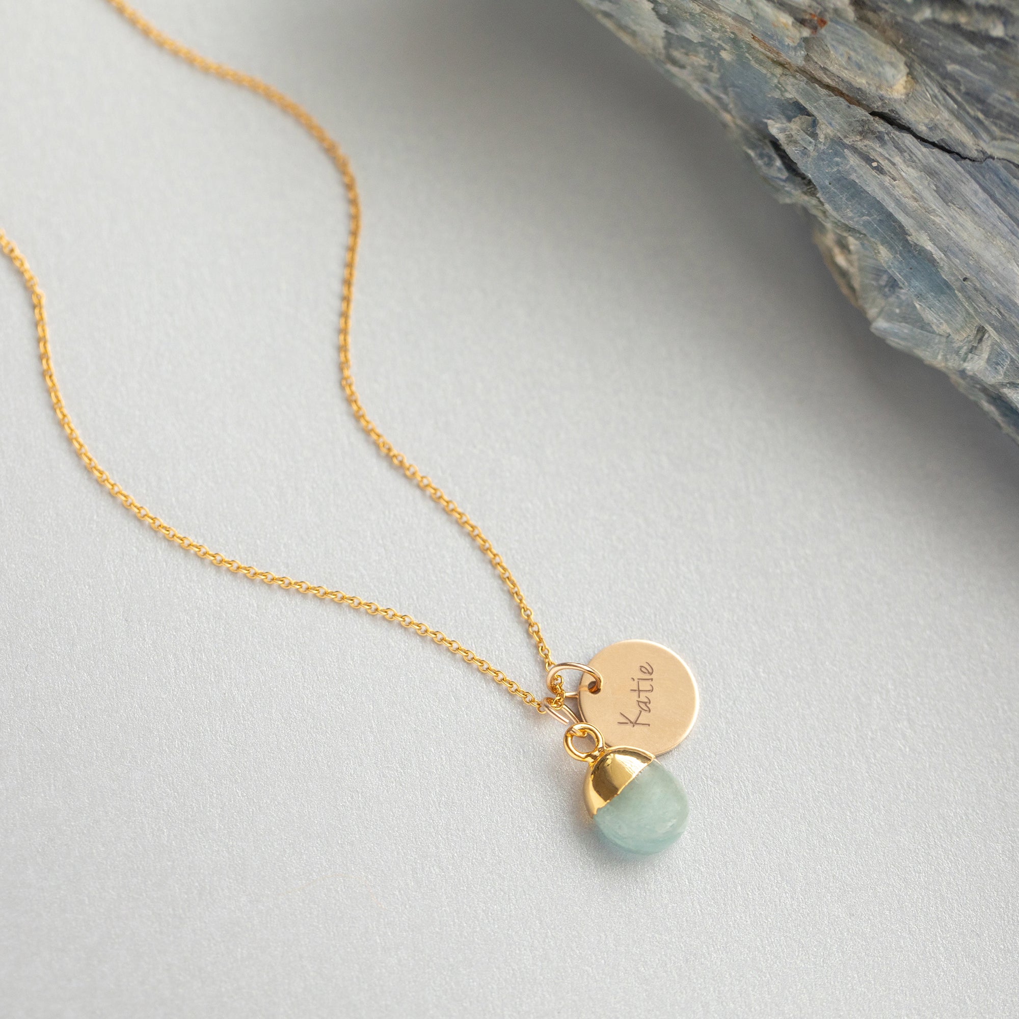 Personalised Aquamarine Necklace Engraved with Any Name or