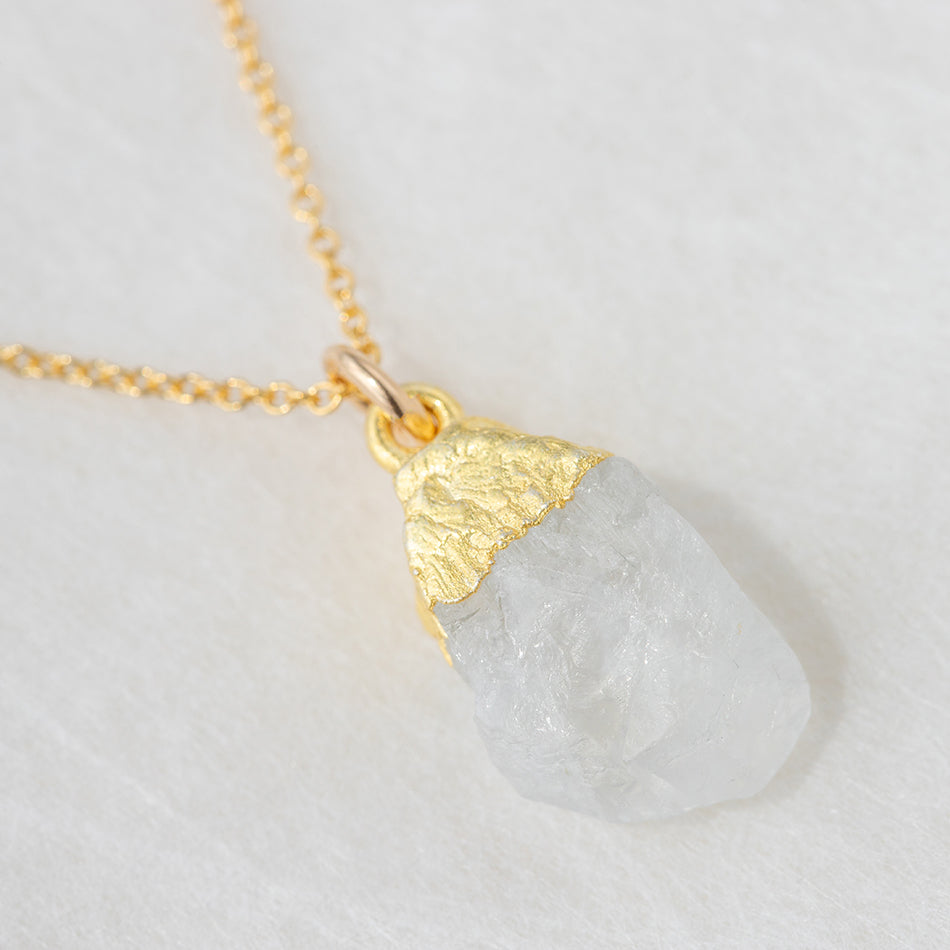 Raw Moonstone Necklace with Gold Dipped Pendant