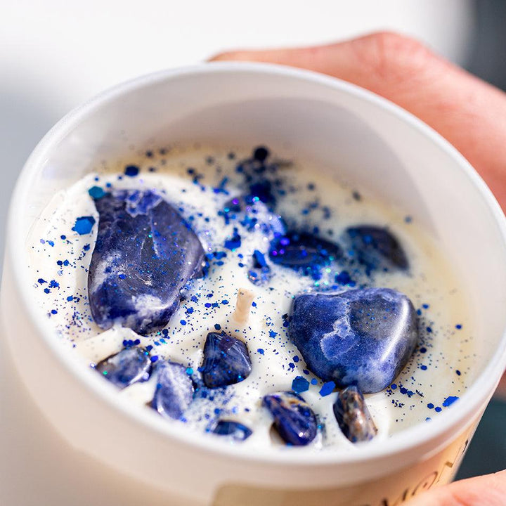Harmony Crystal Candle with Sodalite – Hand-Poured Soy Wax, Calming Energy