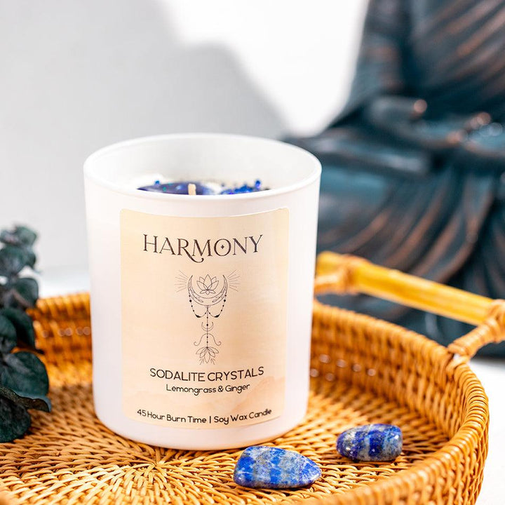 Harmony Crystal Candle with Sodalite – Hand-Poured Soy Wax, Calming Energy