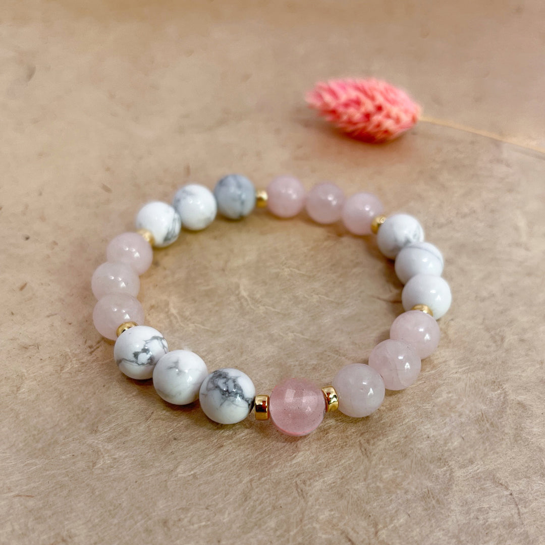 Serenity and Love - White Howlite, Rose Quartz, and Cherry Quartz Bracelet