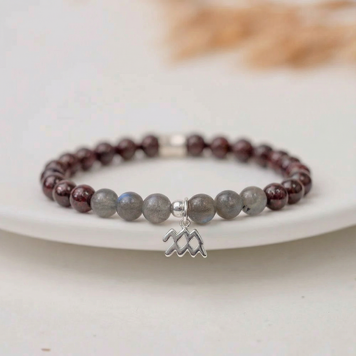Aquarius Birthstone Bracelet – Gemstones with Sterling Silver Zodiac Charm