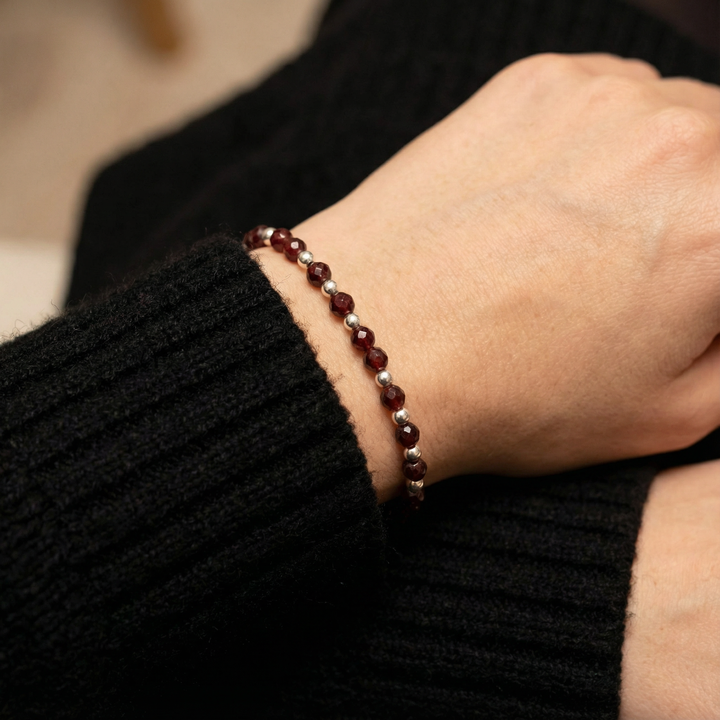 Garnet January Birthstone Bracelet – Dainty Faceted Beads, Handmade Jewellery