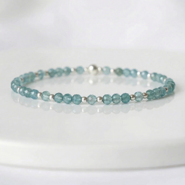 Aquamarine March Birthstone Bracelet – Dainty Faceted Beads, Handmade Jewellery