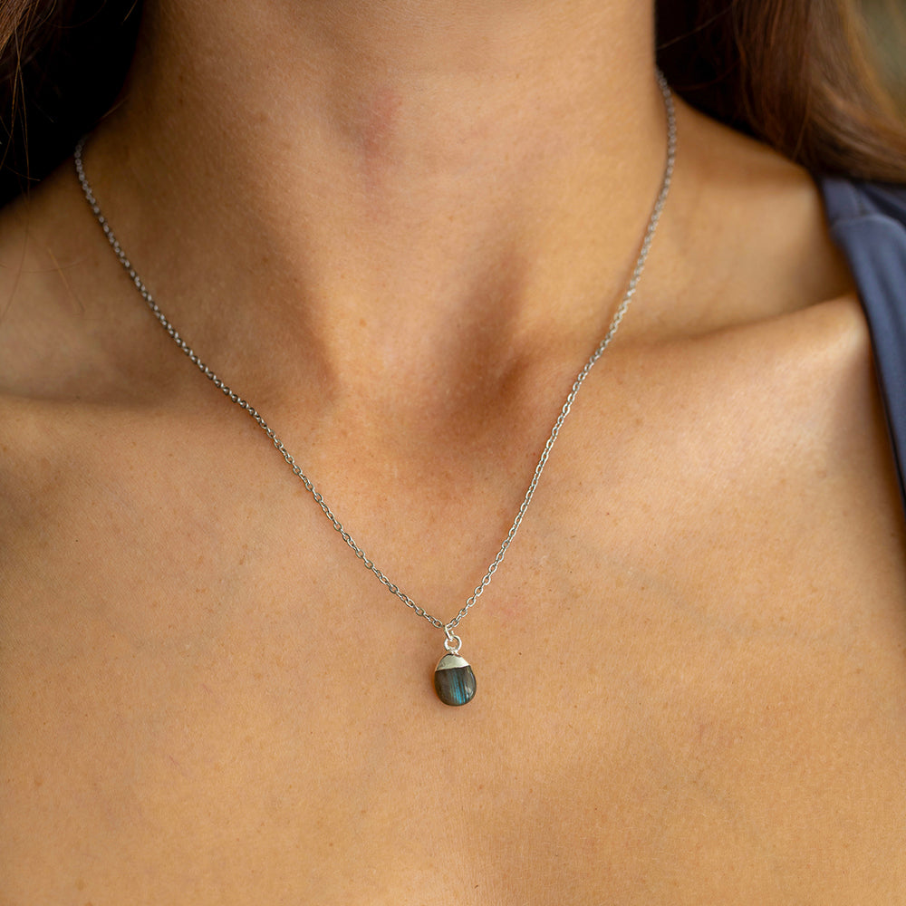 Labradorite Necklace - Tumbled Teardrop Pendant - Soul Sister