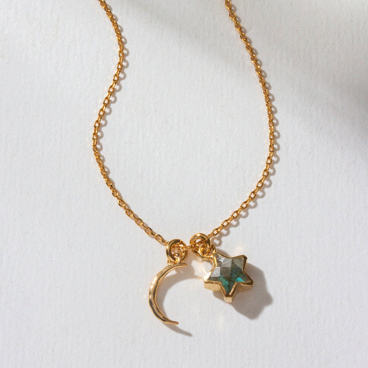Stellar Sparkle Necklace - Labradorite Crescent Moon
