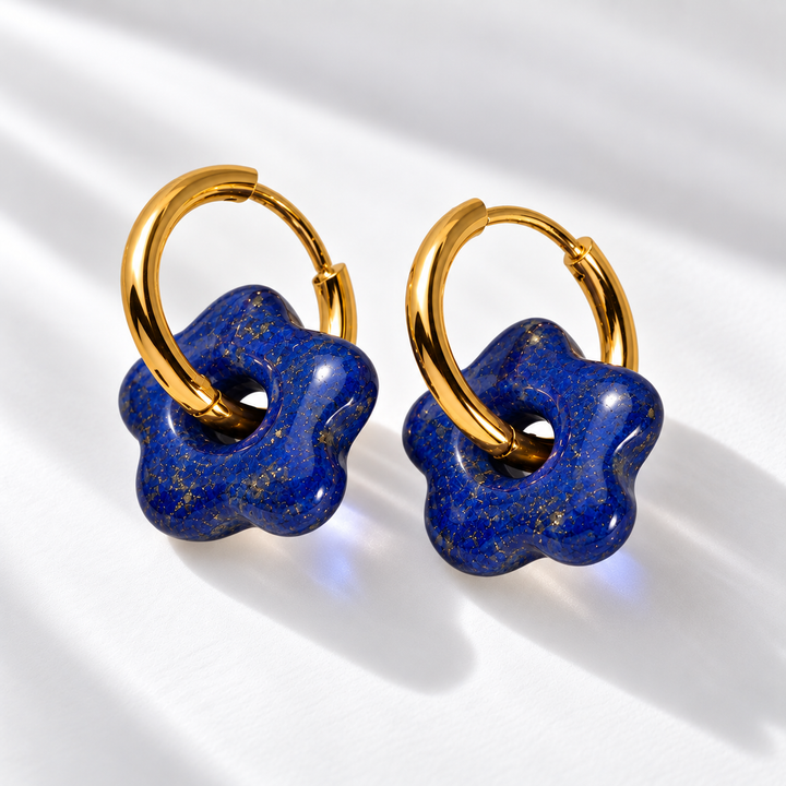 Lapis Lazuli Earrings - Gemstone Flower Huggies