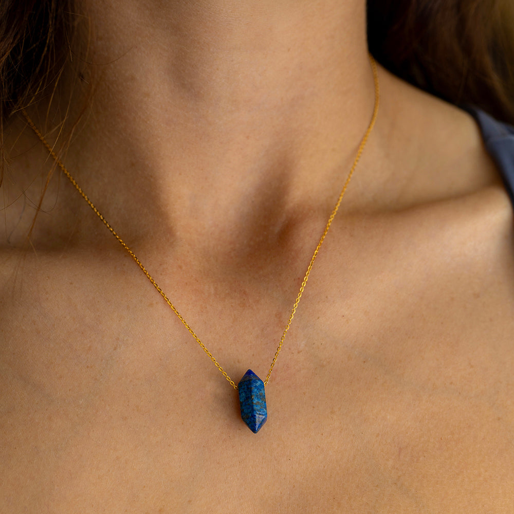 Lapis Lazuli Necklace – Polished Point Pendant – Healing Crystal for Courage