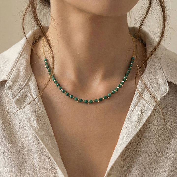 Malachite Beaded Necklace – Gold Accent Crystal Necklace for Transformation