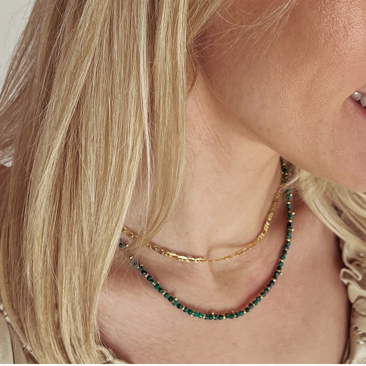 Malachite Beaded Necklace – Gold Accent Crystal Necklace for Transformation