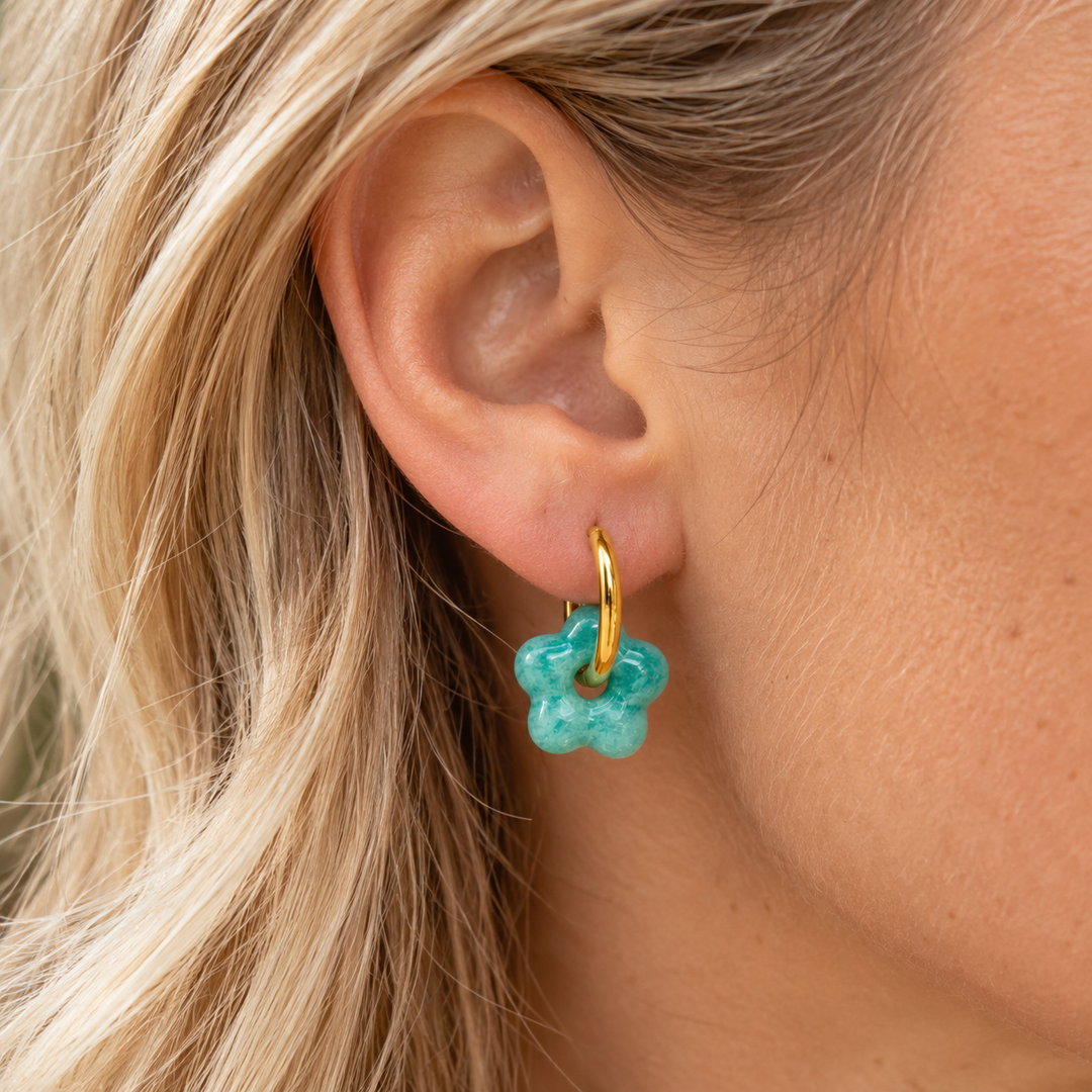 Amazonite - Gemstone Flower Huggies
