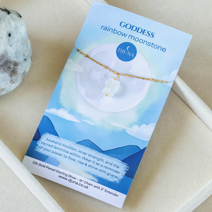 Rainbow Moonstone Necklace – Raw Crystal Pendant – Goddess Energy Healing Jewellery