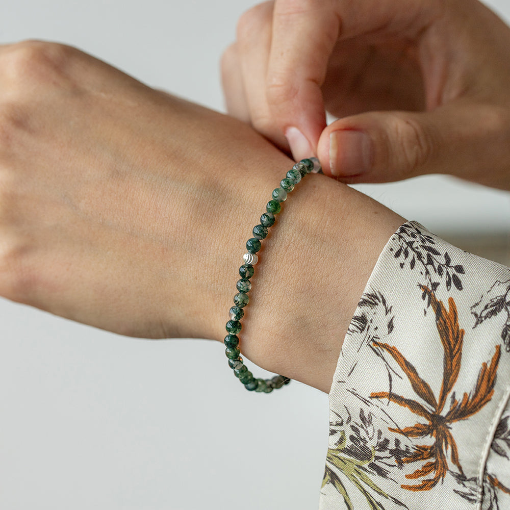 Moss Agate Gemstone Bracelet 4mm - Djuna Studios