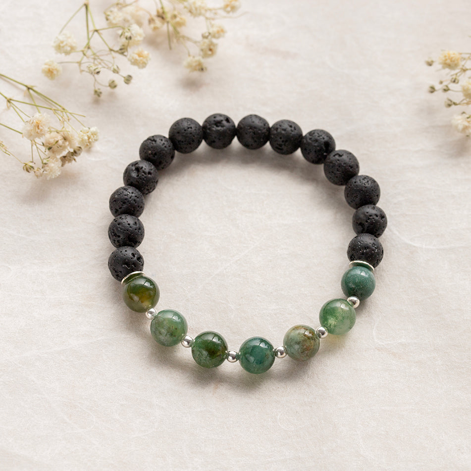 Moss Agate and Lava Stone Bracelet