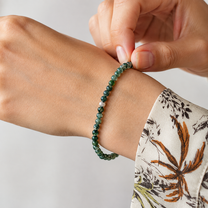 Moss Agate Gemstone Bracelet 4mm