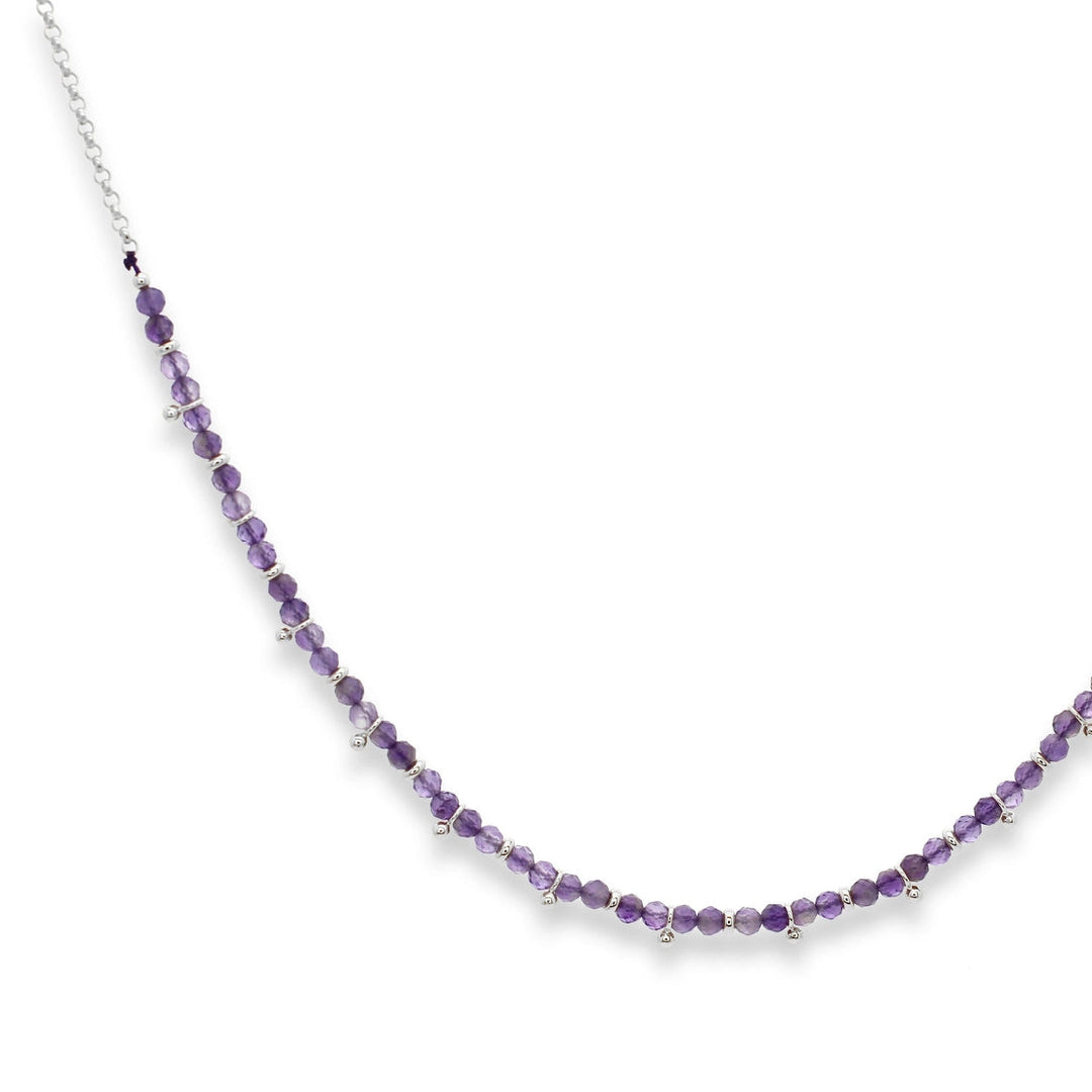 Amethyst Beaded Necklace – Silver Accent Crystal Necklace for Clarity