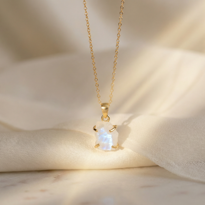 Raw Rainbow Moonstone Gold Filled Necklace – 16"